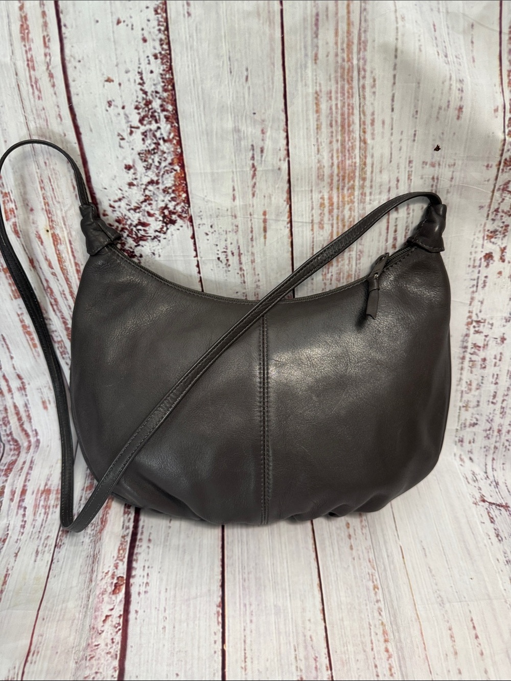 Classic Vintage Dark Grey Leather Shoulder Bag
